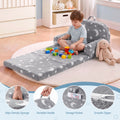 Keezi Kids 2-in-1 Fold Out Sofa Bed with Removable Washable Cover, Carry Handle, Storage Pocket, Glow in the Dark, Grey