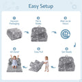 Keezi Kids 2-in-1 Fold Out Sofa Bed with Removable Washable Cover, Carry Handle, Storage Pocket, Glow in the Dark, Grey