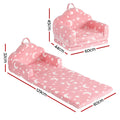 Keezi Kids 2-in-1 Fold Out Sofa Bed with Removable Washable Cover, Carry Handle, Storage Pocket, Glow in the Dark, Pink