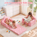 Keezi Kids 2-in-1 Fold Out Sofa Bed with Removable Washable Cover, Carry Handle, Storage Pocket, Glow in the Dark, Pink