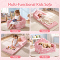 Keezi Kids 2-in-1 Fold Out Sofa Bed with Removable Washable Cover, Carry Handle, Storage Pocket, Glow in the Dark, Pink