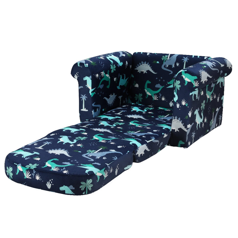 Keezi Kids Sofa 1 Seater Flip Open Couch Lounger Dinosaur Navy
