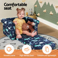 Keezi Kids Sofa 1 Seater Flip Open Couch Lounger Dinosaur Navy