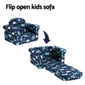 Keezi Kids Sofa 1 Seater Flip Open Couch Lounger Dinosaur Navy