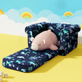 Keezi Kids Sofa 1 Seater Flip Open Couch Lounger Dinosaur Navy