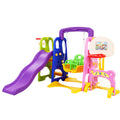 Keezi Kids Slide Swing Set Basketball Hoop Study Table 140cm Purple