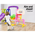Keezi Kids Slide Swing Set Basketball Hoop Study Table 140cm Purple
