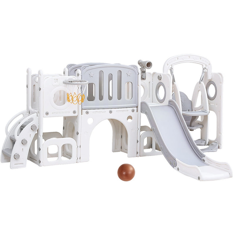 Keezi Kids Slide Swing Set Basketball Hoop 132cm Grey