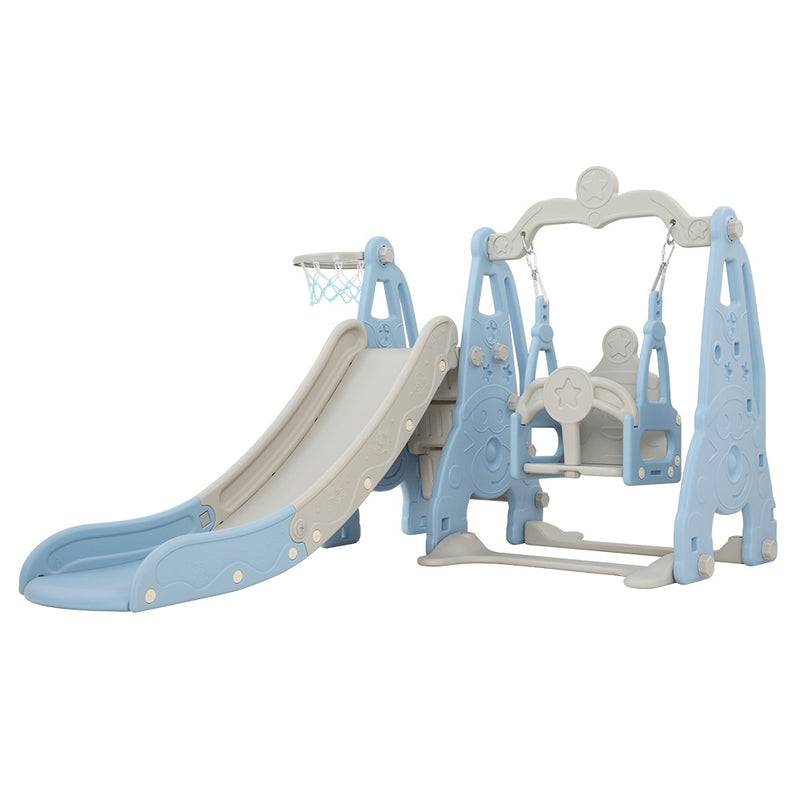 Keezi Kids Slide Swing Set Basketball Hoop 170cm Blue Playground