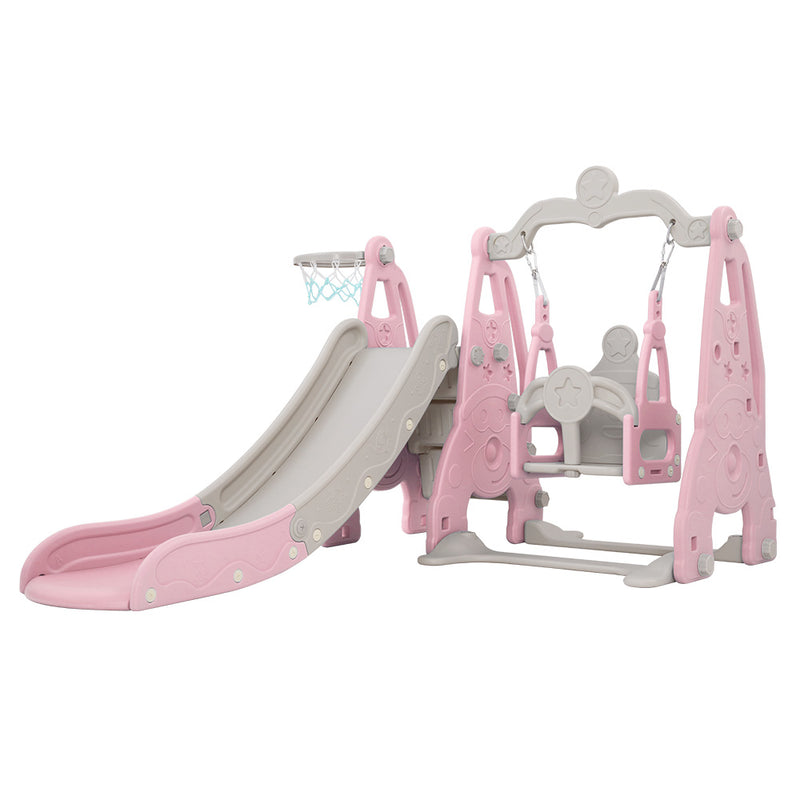 Keezi Kids Slide Swing Set Basketball Hoop 170cm Pink Playground