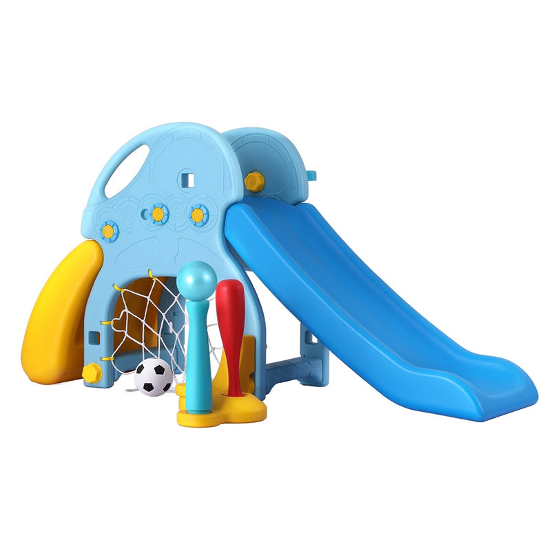 Keezi Kids Slide Playground Set 120cm Blue w/ Basketball Hoop