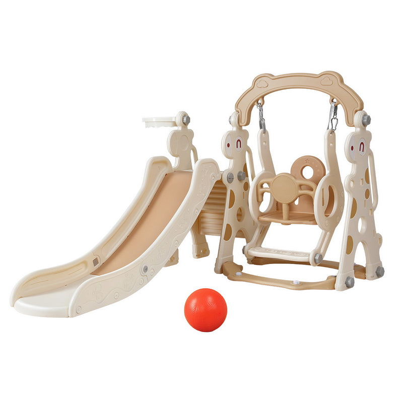 Keezi Kids Slide Swing Set Basketball Hoop 160cm Beige Playground
