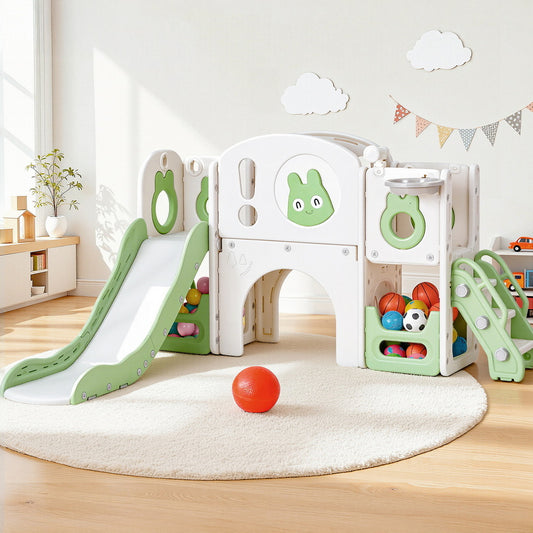 Keezi Kids Slide Swing Set Ball Hoop Rings Football Green Outdoor