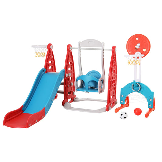 Keezi Kids Slide Swing Set Basketball Hoop 140cm Red Outdoor Toys