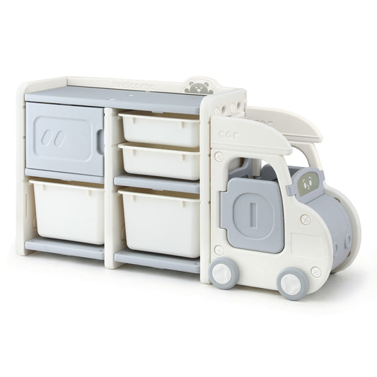 Keezi Toy Storage Organizer 4 Bins Car Shaped Cabinet Kids Playroom