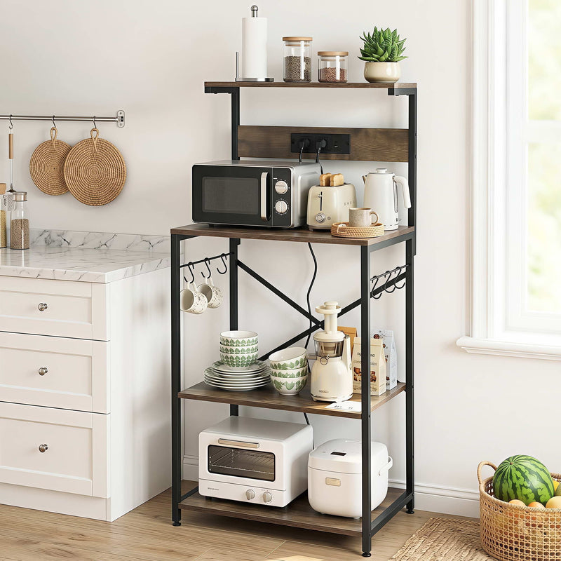 Artiss 4-Tier Microwave Rack 2 Power Outlets 6 Hooks Storage Shelf