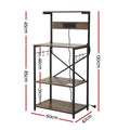 Artiss 4-Tier Microwave Rack 2 Power Outlets 6 Hooks Storage Shelf