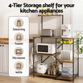 Artiss 4-Tier Microwave Shelf Kitchen Rack Pull Out Basket 6 Hooks