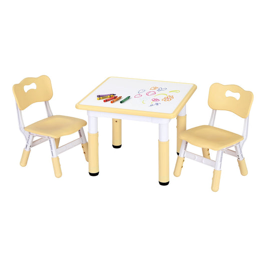 Keezi Kids Table 2 Chairs Height Adjustable Yellow Activity Desk 3-8yrs