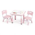 Keezi Kids Table and 2 Chairs Set Height Adjustable Toddler Activity Table Graffiti Top Pink