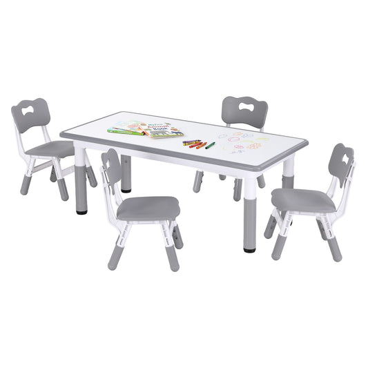 Keezi Kids Table 4 Chairs Height Adjustable Grey Activity Desk Ages 3-8