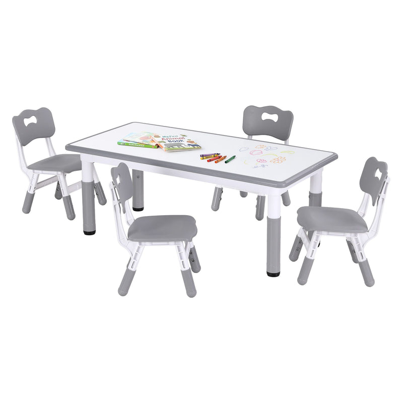 Keezi Kids Table 4 Chairs Height Adjustable Grey Activity Desk Ages 3-8
