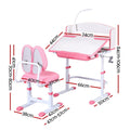 Keezi Kids Study Desk Chair Set Adjustable LED Lamp Pink