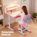 Keezi Kids Study Desk Chair Set Adjustable LED Lamp Pink