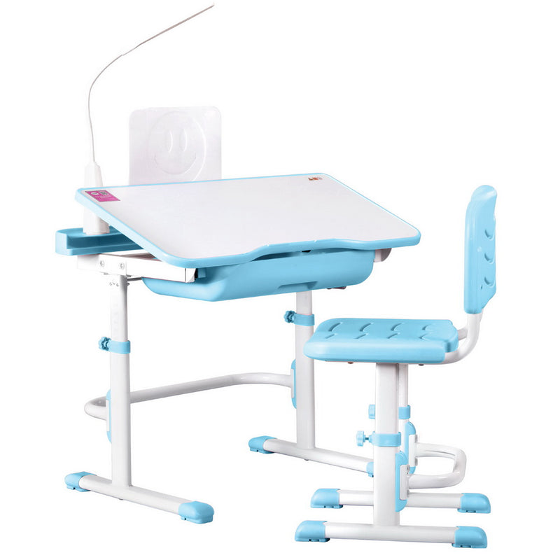 Keezi Kids Table Chair Set Adjustable Study Desk LED Lamp Blue
