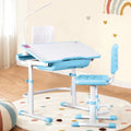 Keezi Kids Table Chair Set Adjustable Study Desk LED Lamp Blue