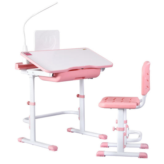 Keezi Kids Adjustable Study Desk Chair Set LED Lamp Pink
