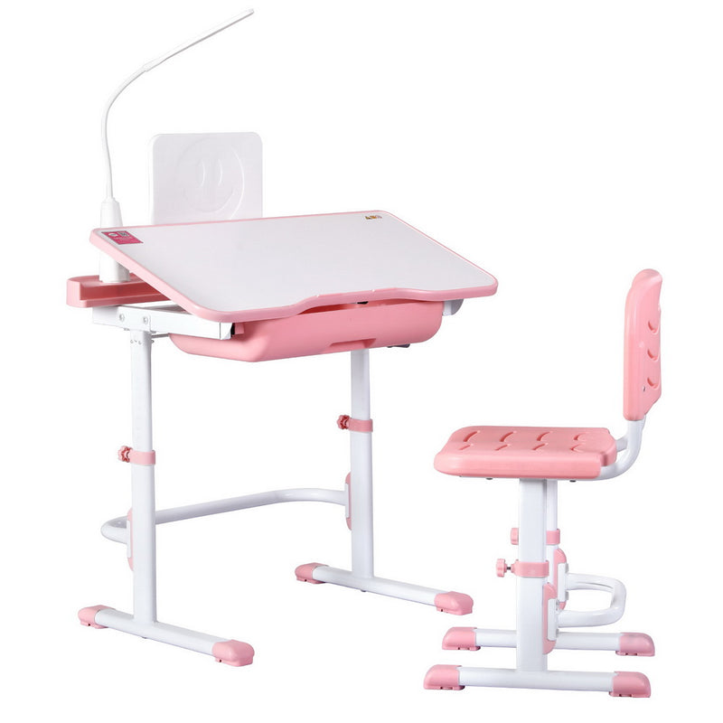 Keezi Kids Adjustable Study Desk Chair Set LED Lamp Pink