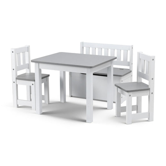 Keezi Kids Table Chair Set 2in1 Activity Storage Bench Grey 4pc