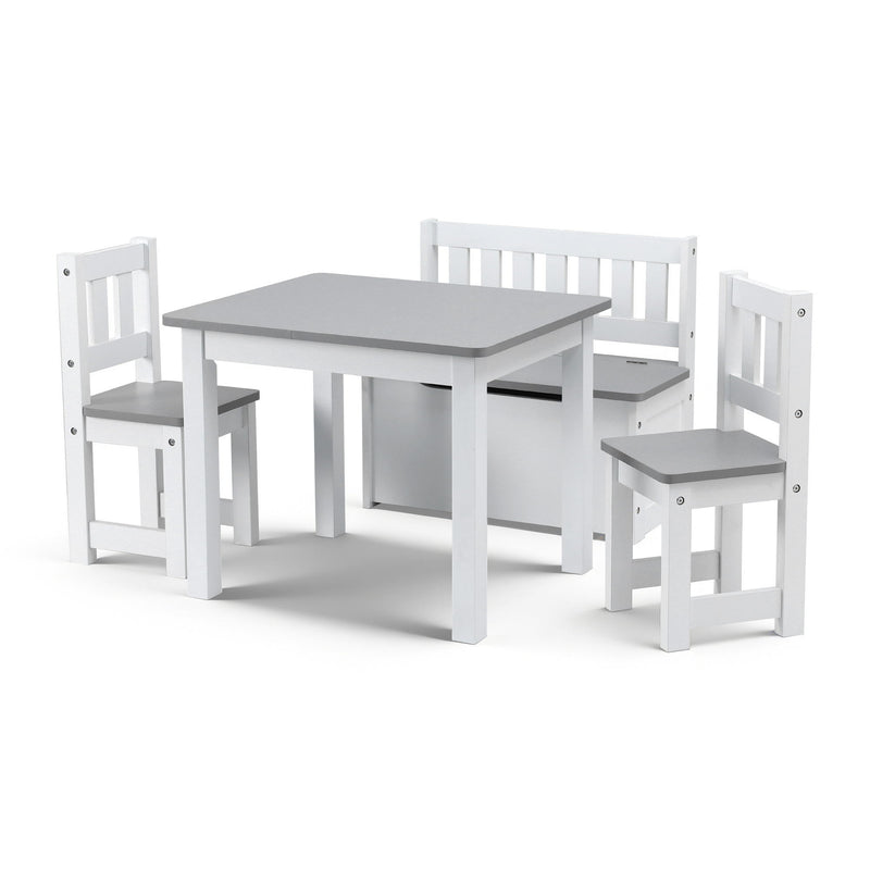 Keezi Kids Table Chair Set 2in1 Activity Storage Bench Grey 4pc