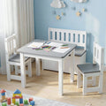 Keezi Kids Table Chair Set 2in1 Activity Storage Bench Grey 4pc