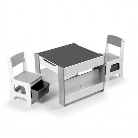 Keezi Kids Table Chair Set 4in1 Activity Desk Blackboard Storage Grey