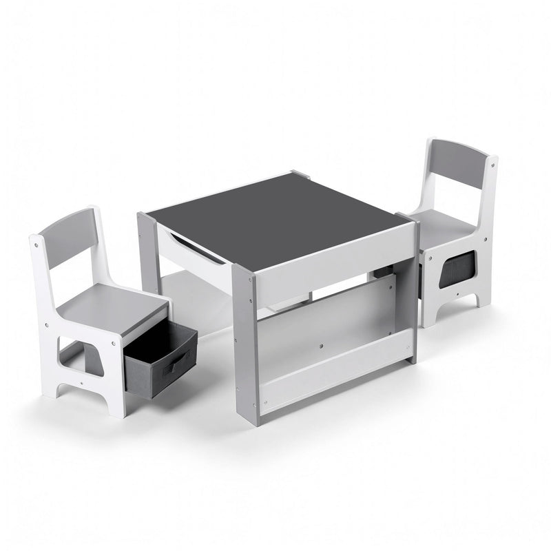 Keezi Kids Table Chair Set 4in1 Activity Desk Blackboard Storage Grey