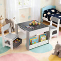 Keezi Kids Table Chair Set 4in1 Activity Desk Blackboard Storage Grey