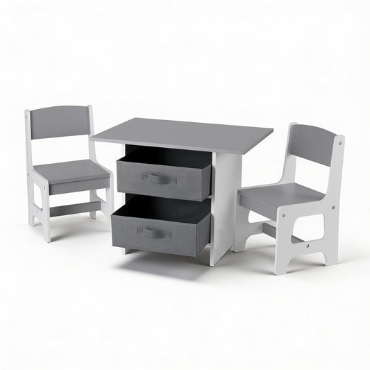 Keezi Kids Table 2 Chairs Wooden Activity Storage Grey Toddler