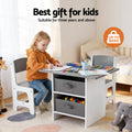 Keezi Kids Table 2 Chairs Wooden Activity Storage Grey Toddler