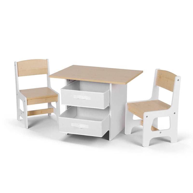 Keezi Kids Table 2 Chairs Wooden Activity Storage Drawers Natural