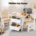 Keezi Kids Table 2 Chairs Wooden Activity Storage Drawers Natural