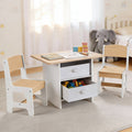 Keezi Kids Table 2 Chairs Wooden Activity Storage Drawers Natural