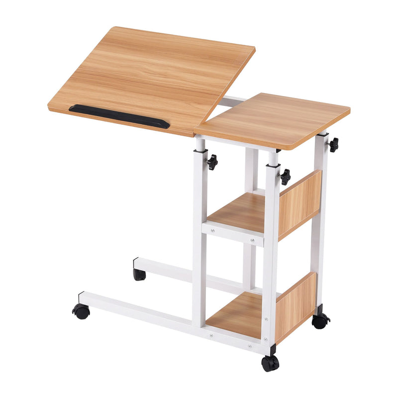 Artiss 3 Tier Adjustable Laptop Desk Tiltable Mobile Side Table Wheels Oak