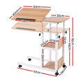 Artiss 3 Tier Adjustable Laptop Desk Tiltable Mobile Side Table Wheels Oak