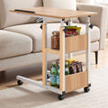 Artiss 3 Tier Adjustable Laptop Desk Tiltable Mobile Side Table Wheels Oak
