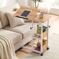 Artiss 3 Tier Adjustable Laptop Desk Tiltable Mobile Side Table Wheels Oak