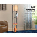 Artiss Floor Lamp 3 Tier Shelf Storage LED Light Stand Vintage Black