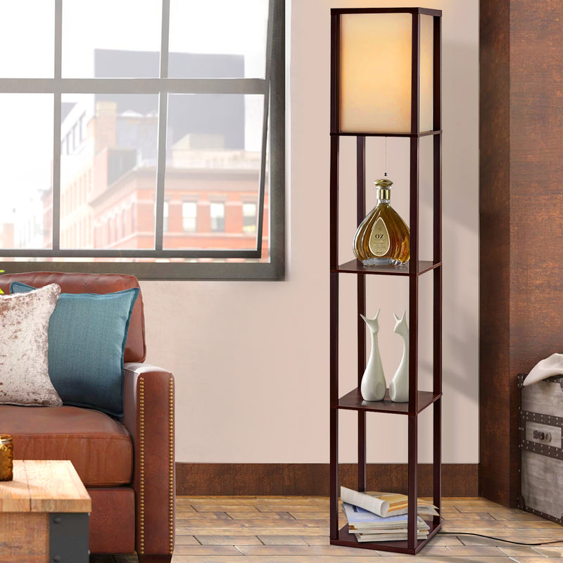 Artiss LED Floor Lamp 3 Tier Shelf Storage Vintage Brown Stand