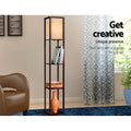 Artiss LED Floor Lamp 3 Tier Shelf Storage Vintage Brown Stand